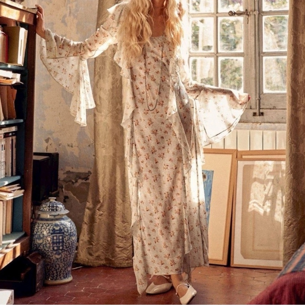 NWOT SPELL FLEUR FRILL BIAS MAXI DRESS